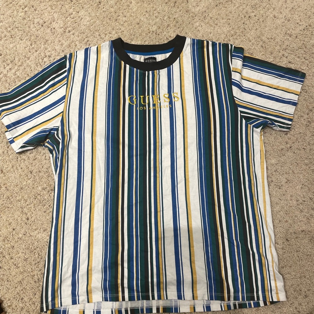 GUESS men’s Striped T-Shirt - Blue, Green, Yellow